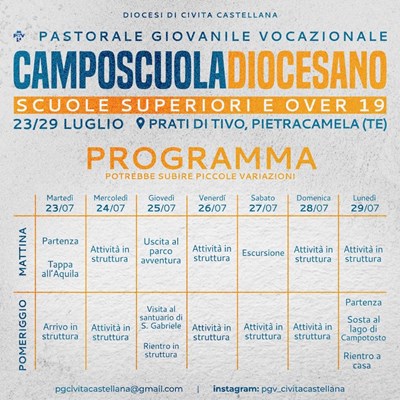 PROGRAMMA CAMPOSCUOLA DIOCESANO